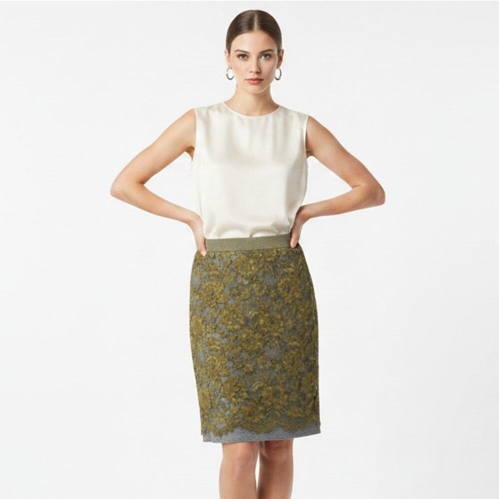 LOFT Olive Green Lace Pencil Skirt Size 6 Lined Office Professional